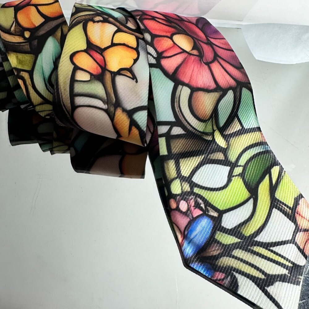 Stained Glass Tie Retro Designer Menswear Necktie Floral Art Nouveau Gift Deco - Picture 6 of 7